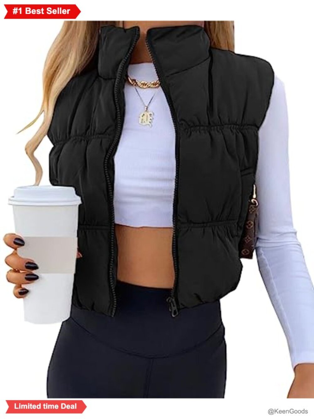 SySea Crop Puffer Vest Zip Up Sleeveless Quilted Padded Coat